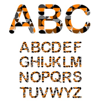 Abstract geometric modern alphabet with letters typography of dots, circle and square shapes. Bauhaus pattern fonts