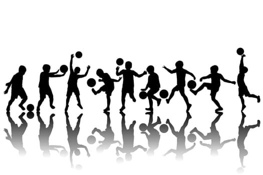 Set of boy silhouette with ball