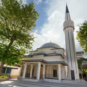 Haci Bedel Mustafa Efendi Camii, aka Osman Efendi Mescidi, a modern design small mosque influenced by Ottoman architecture, located in Mimar Sinan neighborhood, Uskudar district, Istanbul, Turkey
