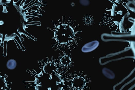 3D illustration of corona virus coronavirus COVID-2019 in microscope