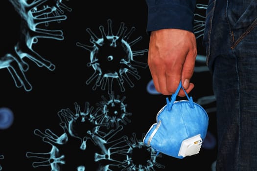 A man hand on coronavirusn background. Coronavirus pneumonia or flu concept