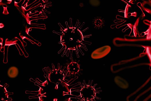 3D illustration of corona virus coronavirus COVID-2019 in microscope