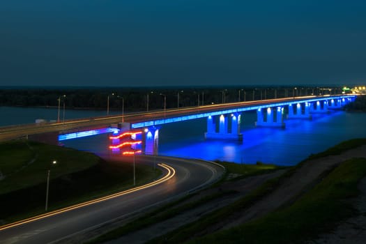 Night photo of Barnaul city, Siberia, Russia