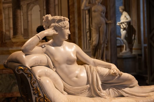 Rome, Italy - 28 December 2023: Paolina Borghese Bonaparte as Venus Victrix, by sculptor Antonio Canova, 1808 - white marble