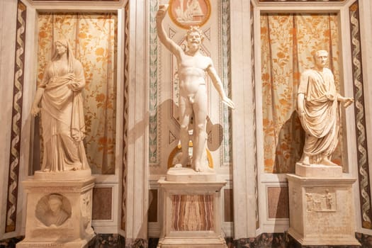 Rome, Italy - 28 December 2023: Galleria Borghese - Borghese Gallery - ancient art museum interior, sculptures in white marble