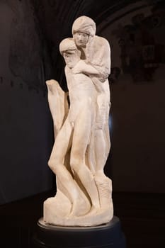 Milano, Italy - 03 January 2024: Rondanini Pietà, 1564, the last unfinished marble sculpture by Michelangelo Buonarroti