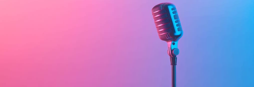 Retro microphone against gradient pastel background, AI generated