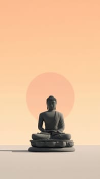 Buddha statue in meditation pose on reflective surface, background, AI generated