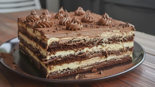 a very big cake with chocolate cream