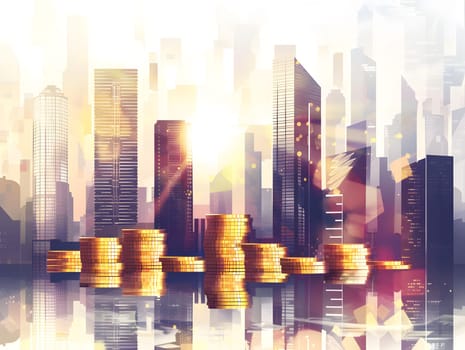 abstract business background with buildings and coins