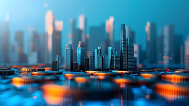 abstract business background with buildings and coins