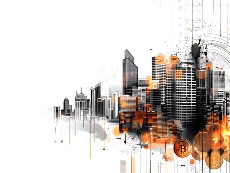 abstract business background with buildings and coins