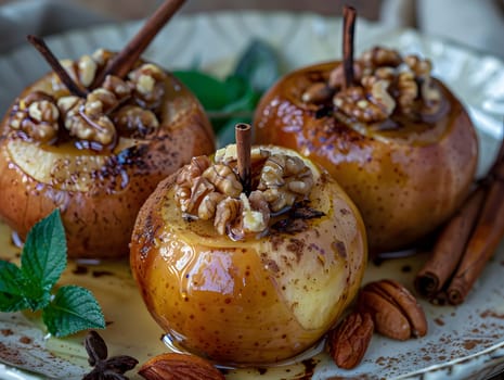Baked apples Bratapfel with cinnamon and nuts