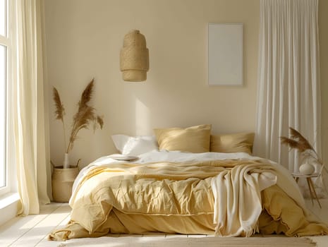 Bedroom in light beige color - ivory or pale yellow