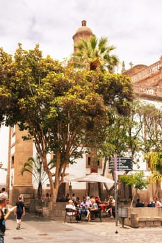 Gran Canaria, Spain, Canary Islands, Las Palmas - Jul 22, 2024. A street cafe in La Vegueta, as the historic old town of Las Palmas de Gran Canaria is called.