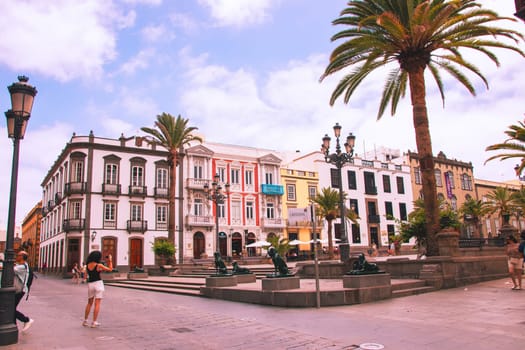 Gran Canaria, Spain, Las Palmas - Jul 22, 2024. Directly in front of the Cathedral of Santa Ana is the square of the same name. The square connects the old town hall with the cathedral.