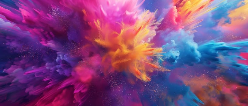 A breathtaking panoramic display of a galactic explosion rich in hues and textures