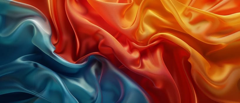 Textile waves in an abstract display of elegance, featuring a blend of fiery orange and tranquil blue, suitable for luxurious design themes