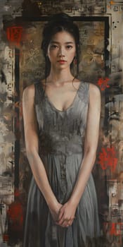 Asian woman in grey dress