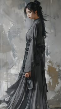 Asian woman in grey dress