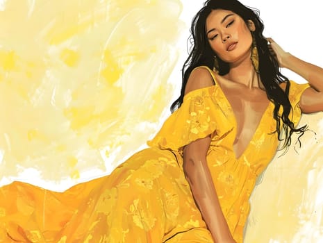 Asian woman in yellow maxi dress
