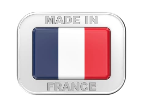 Made in France, silver badge with the national flag of France