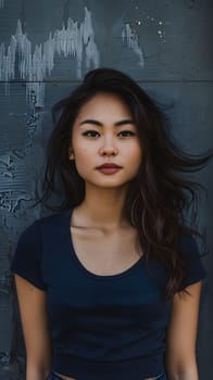 Asian woman wearing blue tops