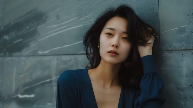 Asian woman wearing blue tops