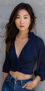 Asian woman wearing blue tops