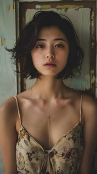 Asian woman with short hair wearing a dress