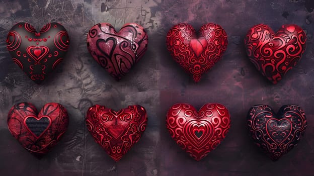 Assorted heart designs collection featuring intricate patterns and symbols of love