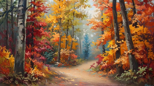 Autumns Beauty in Oils Vintage Painting of a Colorful