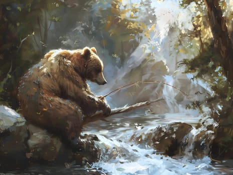 Bear fishing in a flowing stream