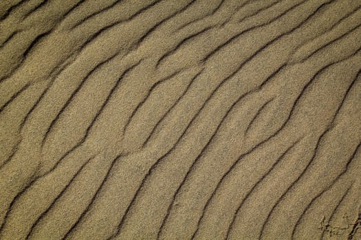 A sand texture on the beach created by wind and waves.