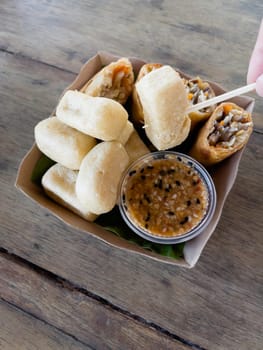 Crispy deep fried tofu Thai street food, stock photo