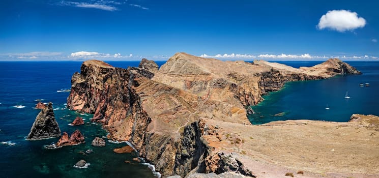 Madeira Island scenic rugged landscape - Ponta do Sao Lourenco cape, Miradouro do Abismo viewpoint. Madeira, Portugal