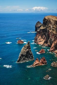 Madeira Island scenic rugged landscape - Ponta do Sao Lourenco cape, Miradouro do Abismo viewpoint. Madeira, Portugal