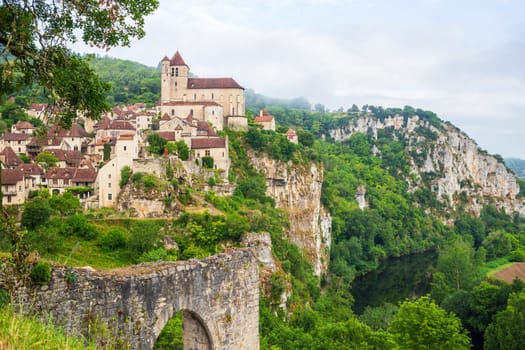Old cliffside village of Saint-Cirq-Lapopie in the Occitanie region, south west France