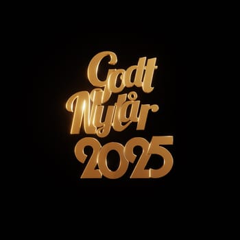 Golden 2025 with scandinavian Happy New Year on a black background with golden decoration, New Years concept image, 3d rendering
