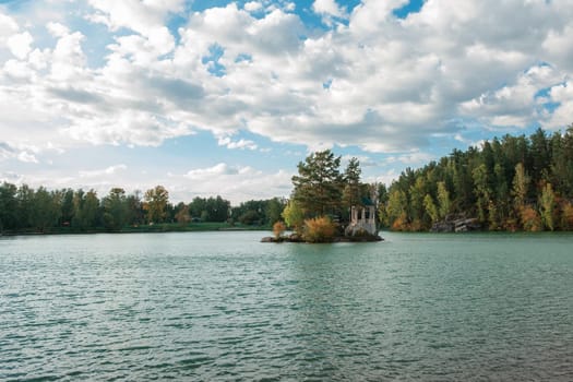 Summer landscape of lake with crystal and fresh water Aya, Altai mountains, Russia