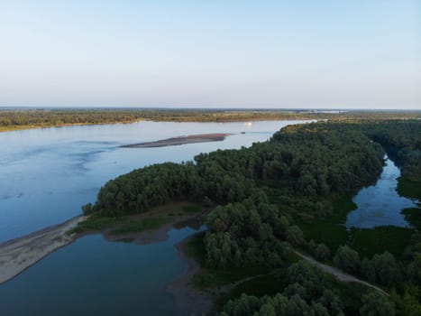 Aerial view of big siberian Ob river in beauty summer day, drone shot