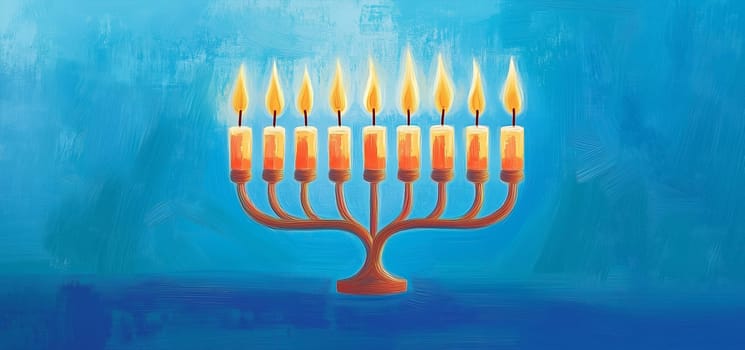 Chanukah menorah with candles, jewish festival holiday, month of kislev, hebrew calendar, traditional celebration for dedication of the second temple