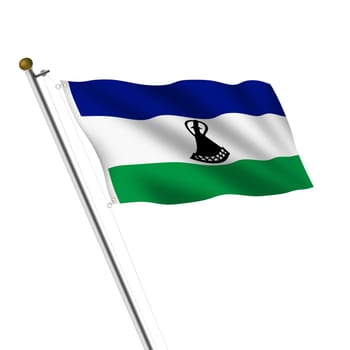 A Lesotho flagpole 3d illustration on white with clipping path