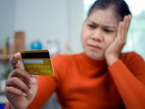 Online banking transaction concept, Woman is dismissal with credit card, Using smartphone shopping online, E Commerce and secure mobile banking concept, Making online payments.