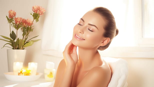 Relaxed woman enjoying skincare beauty treatment in a spa