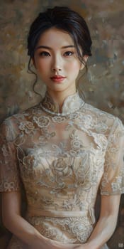 Beautiful Asian Woman In Beige Dress