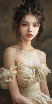 Beautiful Asian Woman In Beige Dress