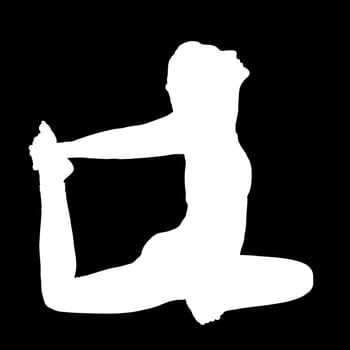 Negative silhouette of a female person performing the yoga exercise Anjaneyasana Ashtanga.