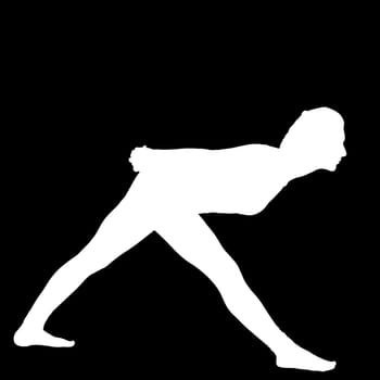 Negative silhouette of a female person doing the yoga exercise Stretched Triangle Pose Utthita Trikonasana shown in a variation.