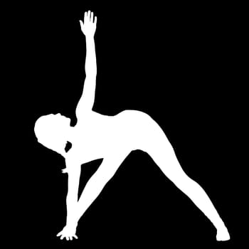 Negative silhouette of a female person performing the yoga exercise Stretched Triangle Pose Utthita Trikonasana.